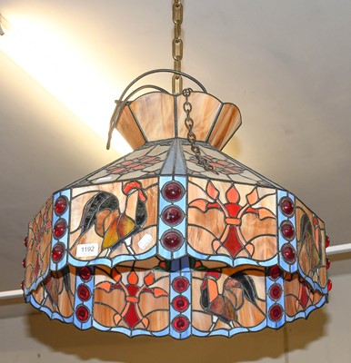 Lot 1192 - A Large Tiffany Style Leaded and Coloured...