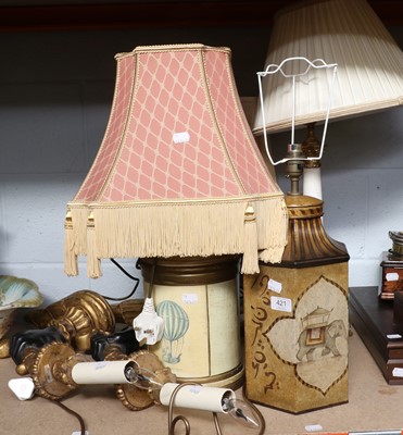 Lot 421 - A Table Lamp with Spelter Bull Figure on...