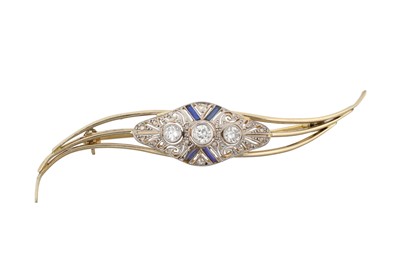 Lot 2313 - A Synthetic Sapphire and Diamond Brooch three...