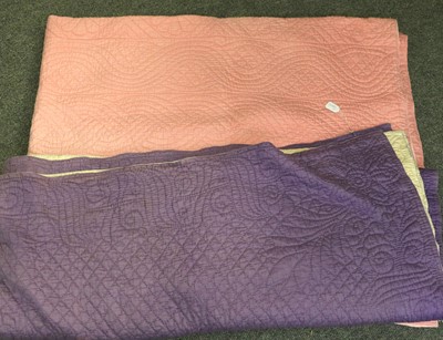 Lot 1227 - Pink Durham Wholecloth Quilt, together with...