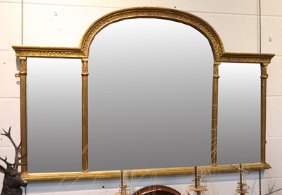 Lot 1141 - A Gilt Framed Three-Glass Overmantel Mirror,...