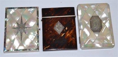 Lot 161 - A mother of pearl card case of typical form with silver cartouche, opening to reveal a fan...