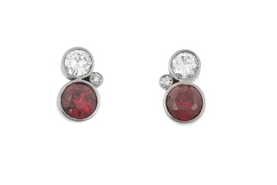 Lot 2222 - A Pair of Garnet and Diamond Earrings the...