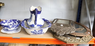 Lot 417 - Three Mirrors, blue and white jug and basin