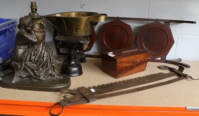 Lot 416 - A Quantity of Metal Wares, tea caddy, lamp and...