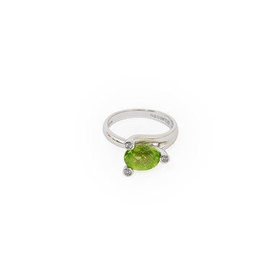 Lot 294 - An 18 Carat White Gold Peridot and Diamond...