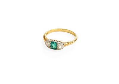 Lot 186 - An Emerald and Diamond Three Stone Ring, the...