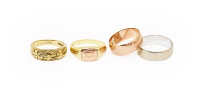 Lot 262 - Four 9 Carat Gold Rings, finger sizes M, N, R...