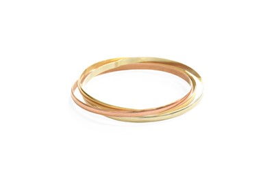 Lot 57 - A 9 Carat Gold Tri-Colour Bangle, of Russian...