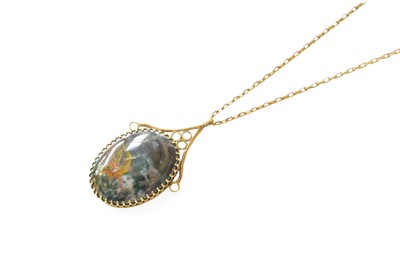 Lot 477 - A 9 Carat Gold Agate Pendant on A 9 Carat Gold...