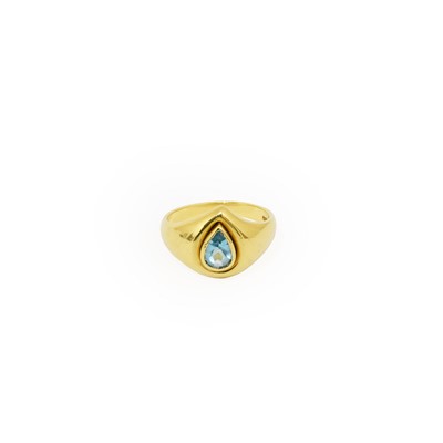 Lot 216 - An 18 Carat Gold Blue Topaz Ring, the pear cut...