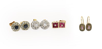 Lot 260 - Four Pairs of 9 Carat Gold Earrings,...