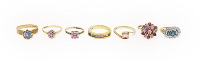 Lot 265 - Seven 9 Carat Gold Multi-Gem Set Rings,...