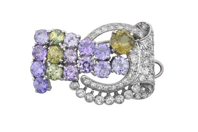 Lot 2264 - A Peridot, Amethyst and Diamond Brooch of...