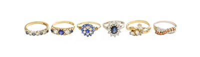 Lot 289 - Six 9 Carat Gold Gem-Set Rings, including a...