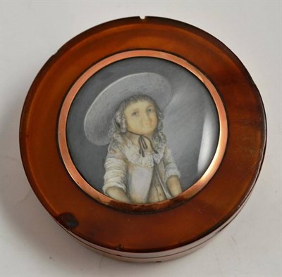 Lot 191 - A late 18th century tortoiseshell bonbonniere, the lid set with a circular portrait miniature...