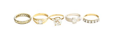 Lot 292 - Five 9 Carat Gold Colourless Stone Rings,...