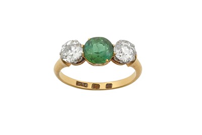 Lot 2351 - A Green Tourmaline and Diamond Three Stone...