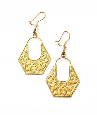 Lot 451 - A Pair of Drop Earrings, of embossed hoop form,...