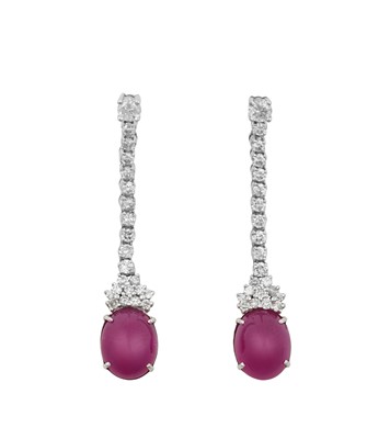 Lot 2220 - A Pair of 18 Carat White Gold Ruby and Diamond...