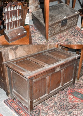 Lot 1417 - A 17th Century Oak Bible Box, carved with the...