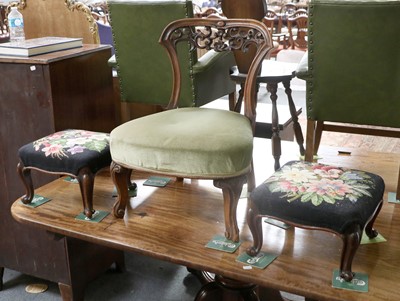 Lot 1498 - A Pair of Victorian Stools, with later floral...