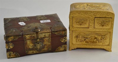 Lot 202 - A Japanese antimony, gilt casket and a brass bound box