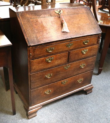 Lot 1465 - A George III Oak Bureau, of Small Proportions,...