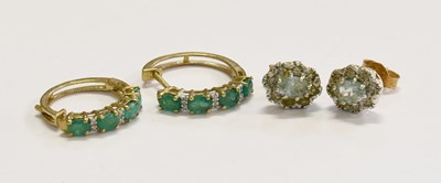 Lot 203 - A Pair of 9 Carat Gold Emerald and Diamond...