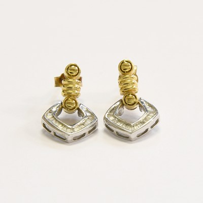 Lot 202 - A Pair of 18 Carat Gold Diamond Earrings, a...