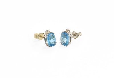 Lot 208 - A Pair of 18 Carat White Gold Blue Topaz and...