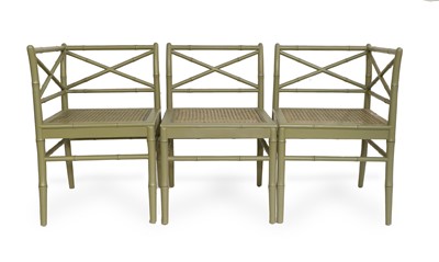 Lot 104 - A Green-Painted Faux-Bamboo Modular Sofa, 20th...