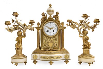 Lot 795 - A French Ormolu and White Marble Striking...