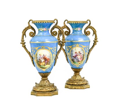 Lot 86 - A Pair of Sèvres Style Metal-Mounted Porcelain...