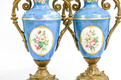 Lot 86 - A Pair of Sèvres Style Metal-Mounted Porcelain...