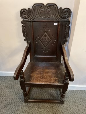 Lot 314 - A Joined Oak Wainscot-Type Armchair, probably...