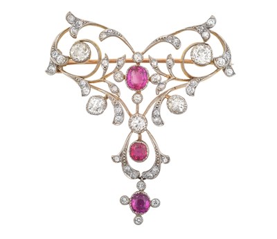 Lot 2269 - A Pink Sapphire and Diamond Brooch, circa 1900...