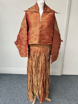 Lot 1054 - Issey Miyake Multi Pleated Rust and Gold Two...