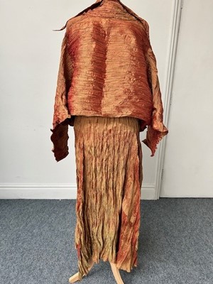 Lot 1054 - Issey Miyake Multi Pleated Rust and Gold Two...