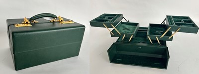 Lot 1058 - Green Leather Asprey Jewellery Case with twin...