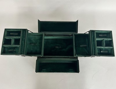 Lot 1058 - Green Leather Asprey Jewellery Case with twin...