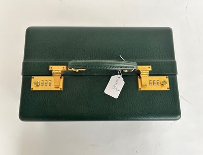 Lot 1058 - Green Leather Asprey Jewellery Case with twin...