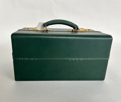 Lot 1058 - Green Leather Asprey Jewellery Case with twin...