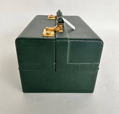 Lot 1058 - Green Leather Asprey Jewellery Case with twin...