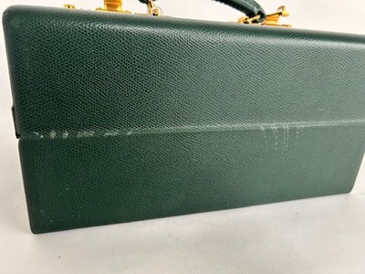 Lot 1058 - Green Leather Asprey Jewellery Case with twin...