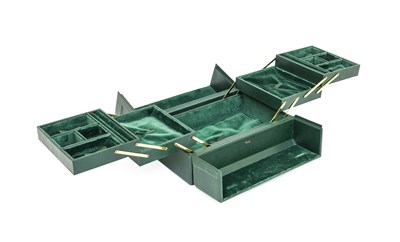 Lot 2035 - Green Leather Asprey Jewellery Case with twin...