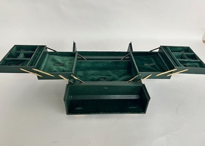Lot 1058 - Green Leather Asprey Jewellery Case with twin...