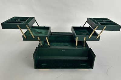 Lot 1058 - Green Leather Asprey Jewellery Case with twin...
