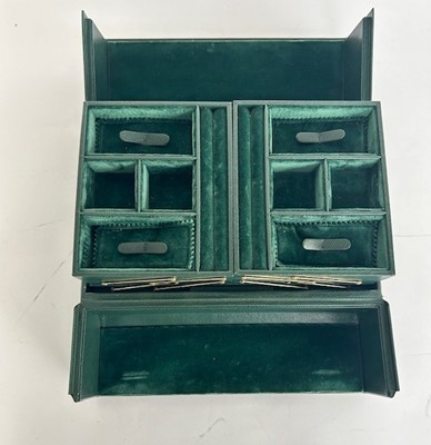 Lot 1058 - Green Leather Asprey Jewellery Case with twin...