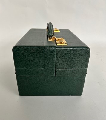 Lot 1058 - Green Leather Asprey Jewellery Case with twin...